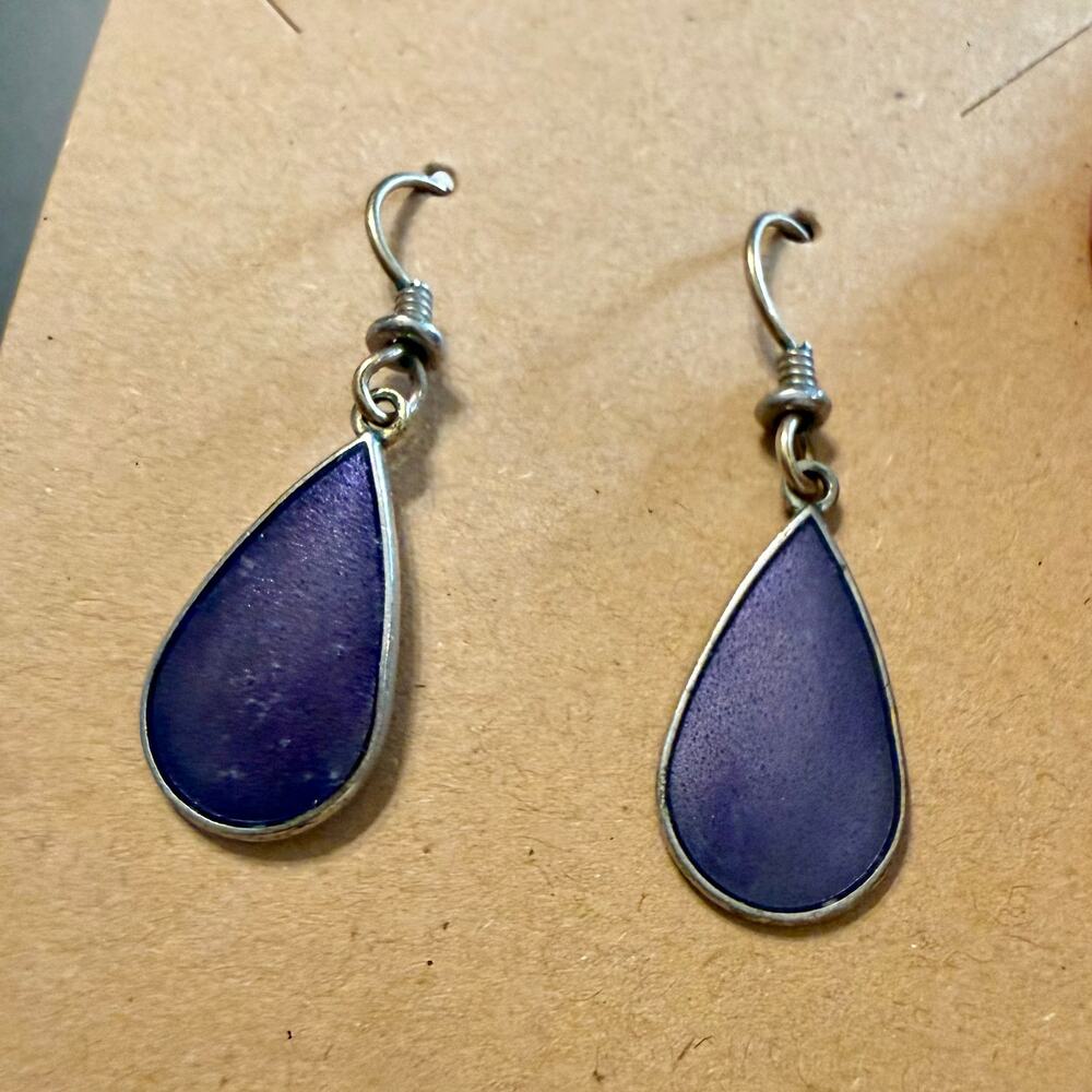 Laurel Burch Purple Enamel Earrings & Roman Hoop Earrings - Picture 6 of 8